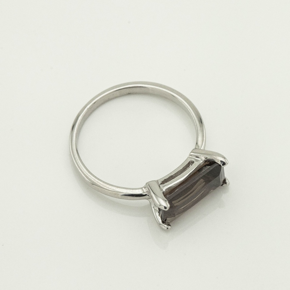 Серебряное кольцо Багет с дымчатым кварцем 3101945-4sq, 18 размер