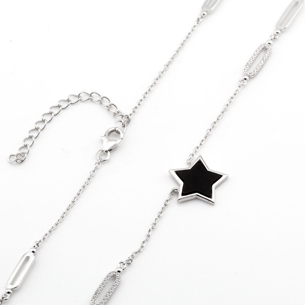 Серебряное колье "Звезда черная" с ониксом и фианитами KO14272, 45 размер