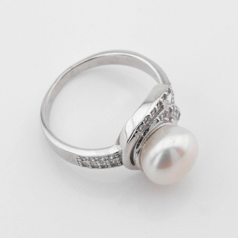 Срібна каблучка з ім. перлів і фіанітами K11984, 16 розмір