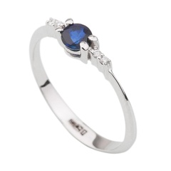 Тонке кільце з круглим синім сапфіром та діамантами RO06727, 17 розмір, 17, Синій|Білий