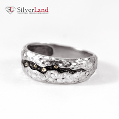 Серебряное рельефное кольцо "EJ Mine" с чернением и 5-тю белыми камнями Арт. 1070/EJ
