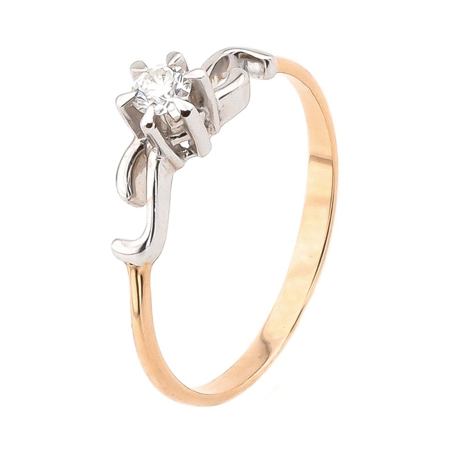 Золотое кольцо тонкое фигурное с бриллиантом (0.16 карат) RO04713, 18 размер