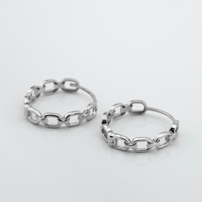 Срібні сережки-кільця Ланки з фіанітами 3202044