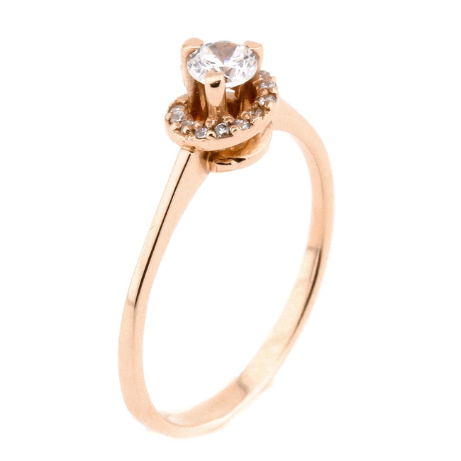 Золотое кольцо в форме пряжки с фианитами КК11058, 18 размер