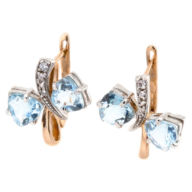 Золоті сережки "Метелики" з топазами та фіанітами 12766top, Блакитний
