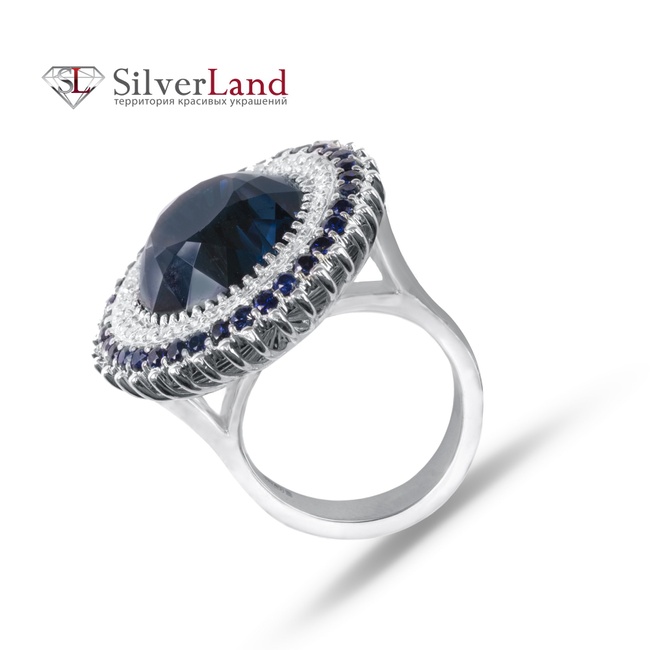 Золотое кольцо с топазом сапфирами и бриллиантами Арт. YZ710, Синий