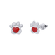 Серебряные серьги-пусеты Лапка с сердцем с красной эмалью для девочки Арт. 5596uup2