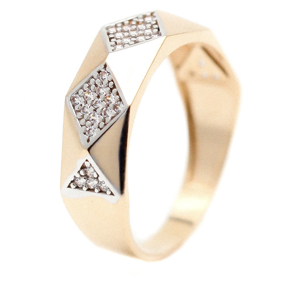 Граненое кольцо из красного золота в стиле геометрия КК11315, 18,5 размер, 18-5, Белый