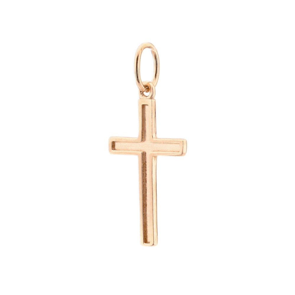 Крестик из красного золота плоский без вставок P13562