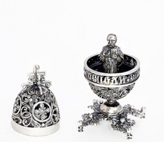 Підсвічник яйце Миколай Чудотворець зі срібла зі знімною статуеткою на магніті з чорнінням 1002-IDE