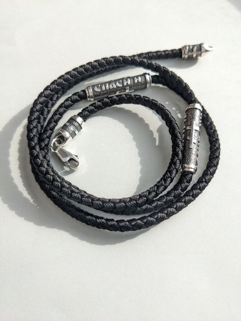 Шнурок ювелірний чорний джгут "Спаси и Сохрани" зі сріблом з чорнінням (3,5 мм) Ш1/3,5-55-DR 55 см, 55