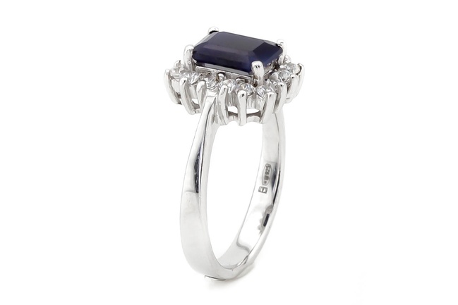 Срібний перстень класичне з сапфіром і фіанітами 9806, 17 розмір, 17, Синій