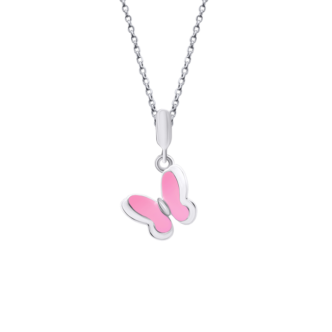Срібний кулон Метелики рожевий з емаллю (дитячий) 3195583006110501, Без ланцюжка, Рожевий, UmaUmi Fly