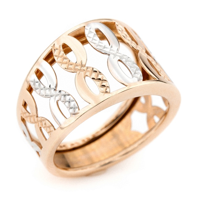 Золотое кольцо широкое с резным узором КК11185, 17,5 размер, 17-5