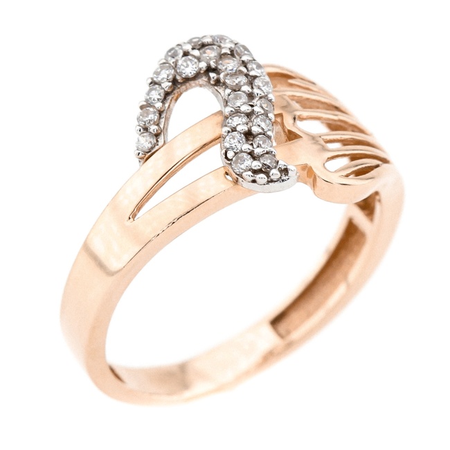 Золотое кольцо с фианитами женское из красного золота КК11124, 17,5 размер, 17-5, Белый