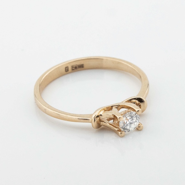 Золотое кольцо тонкое с одним выступающим бриллиантом в красном золоте RO11510, 15,5 размер