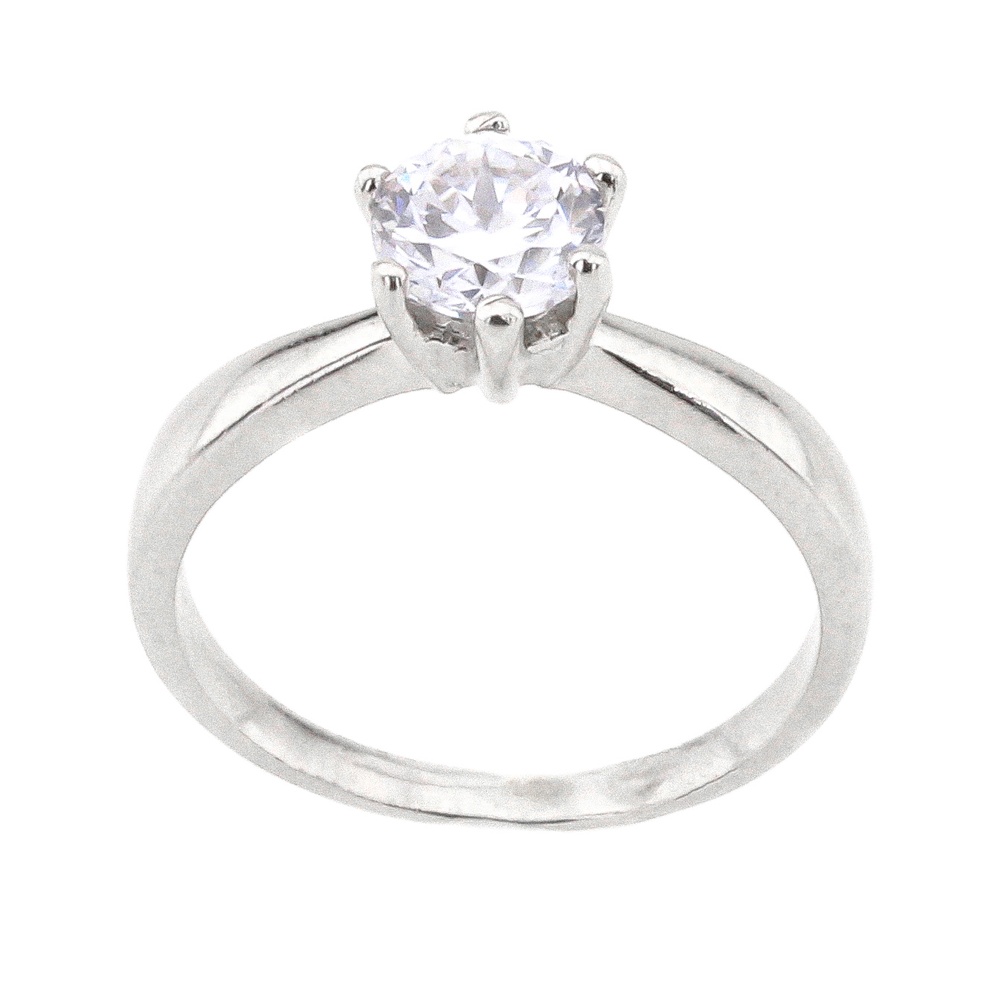 Классическое кольцо с белым фианитом из серебра K11591, 18 размер, 18, Белый