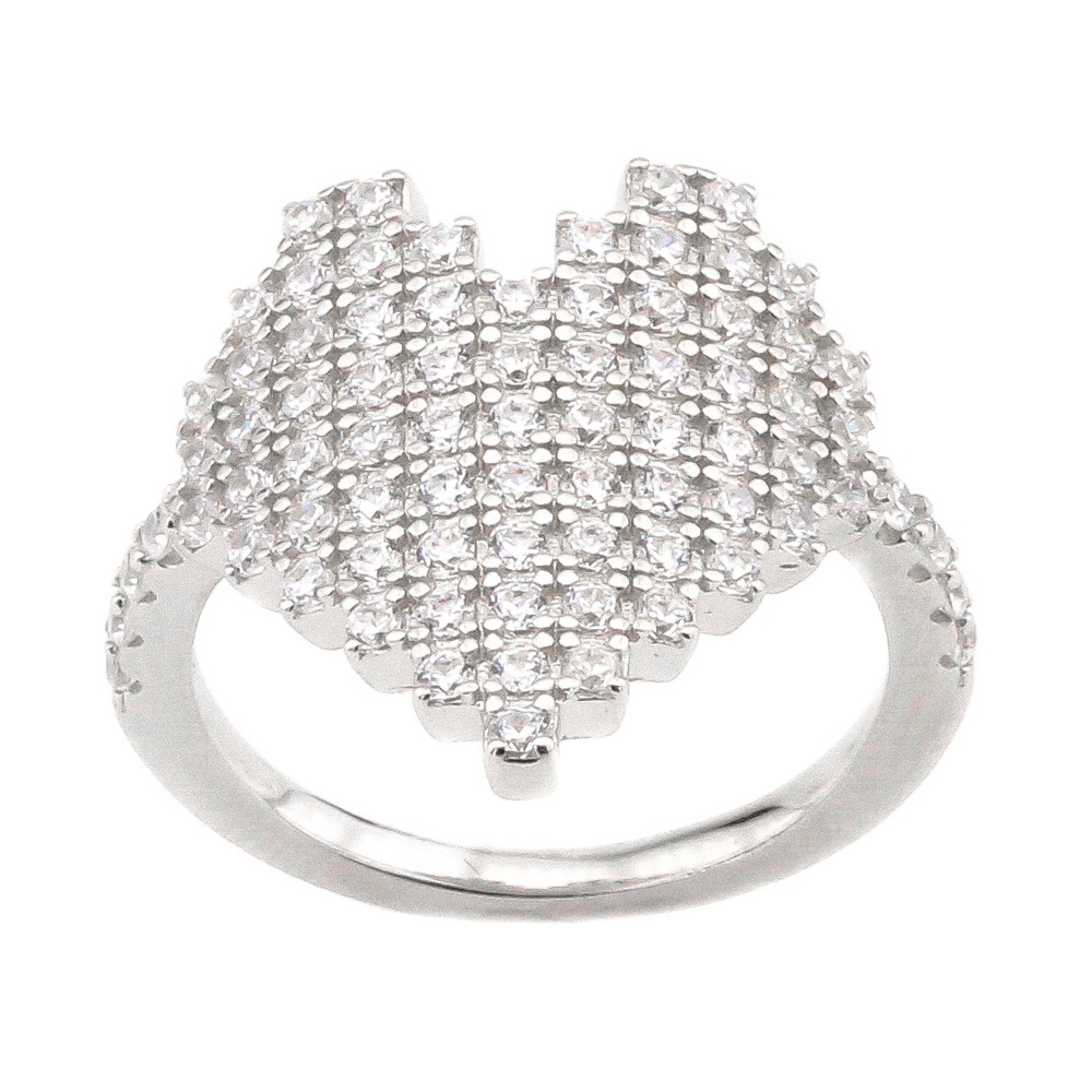 Серебряное кольцо тонкое с фианитами "Сердечко белое" K11616-2, 16,5 размер
