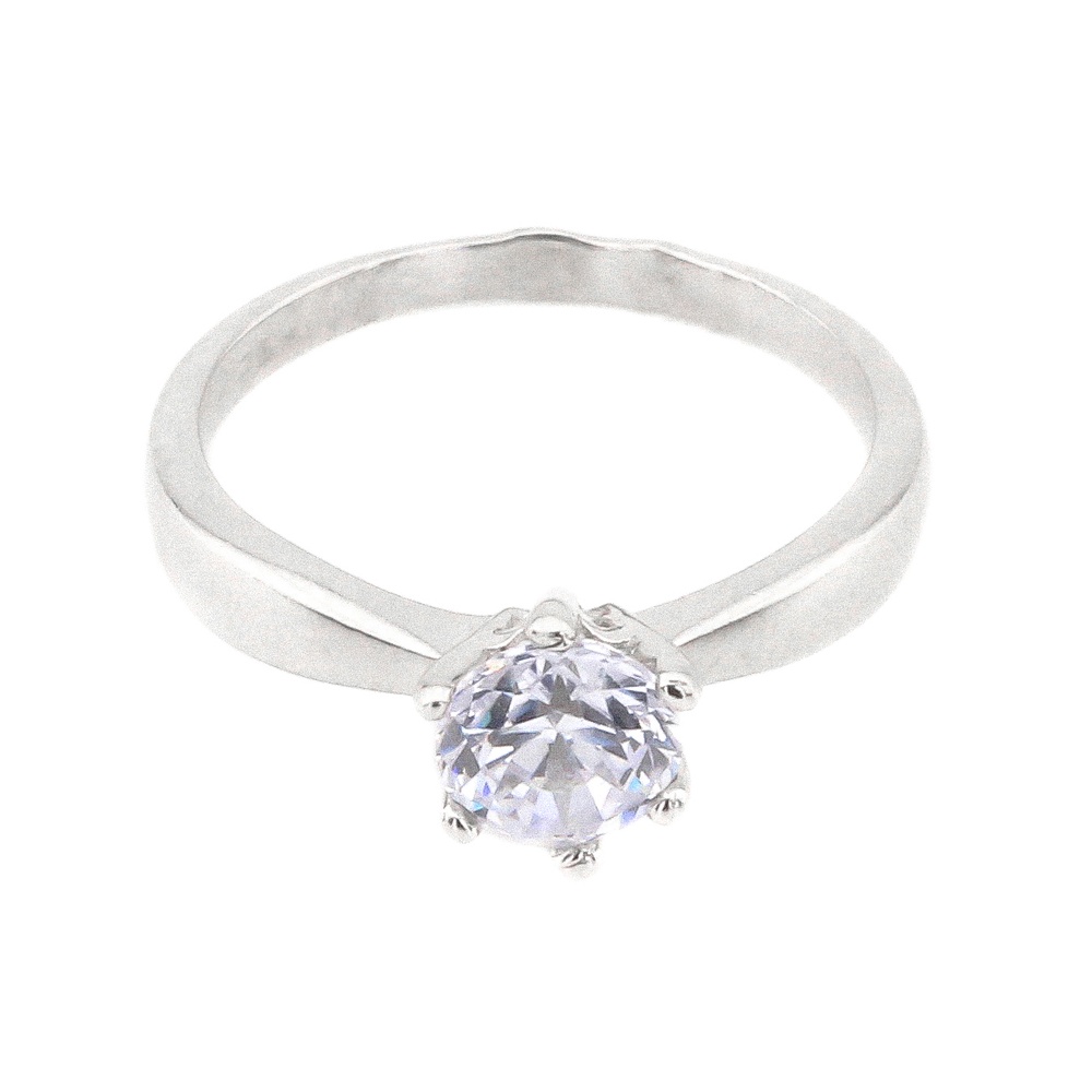 Классическое кольцо с белым фианитом из серебра K11591, 18 размер, 18, Белый
