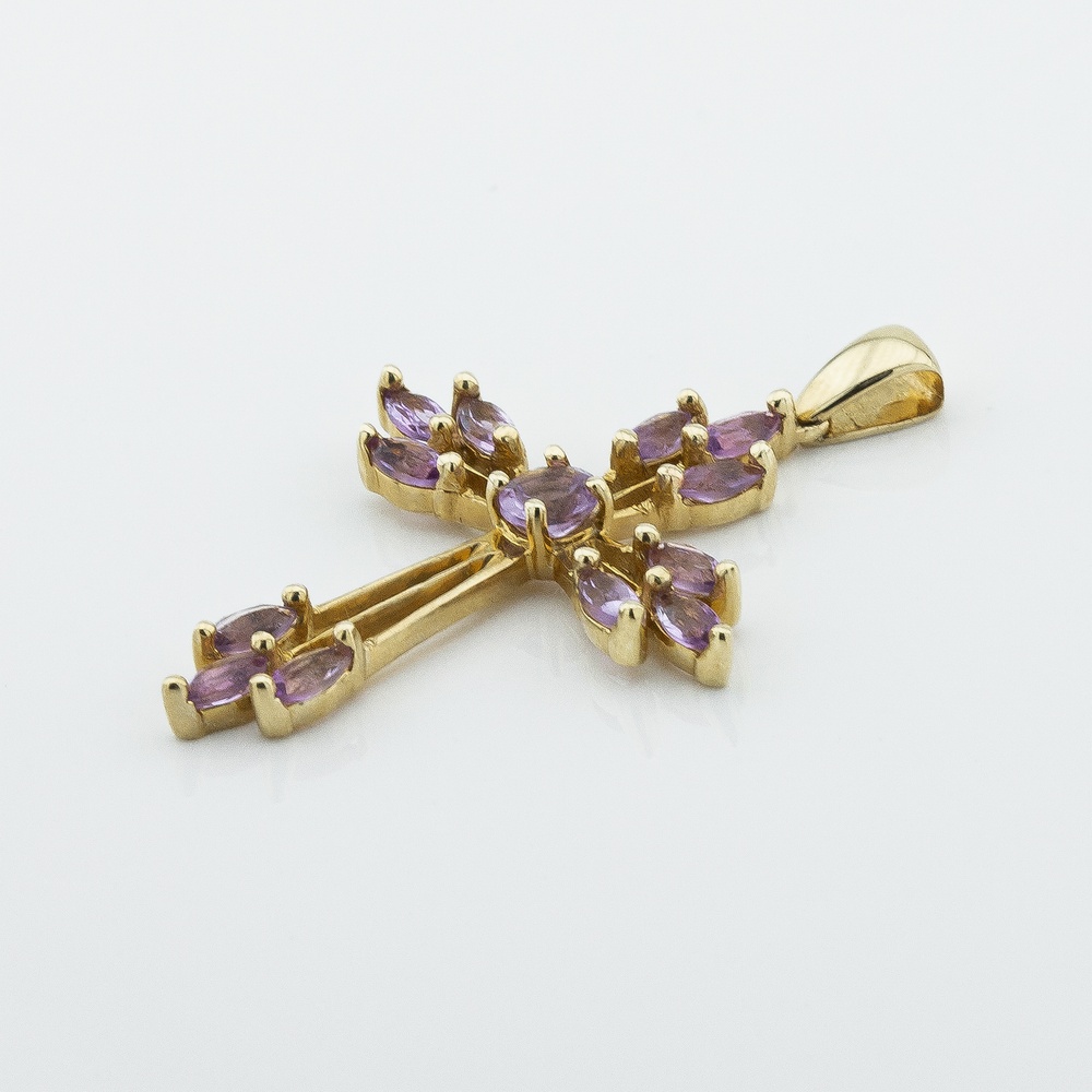 Золотой крестик с аметистами в красном золоте 13105am, Фиолетовый
