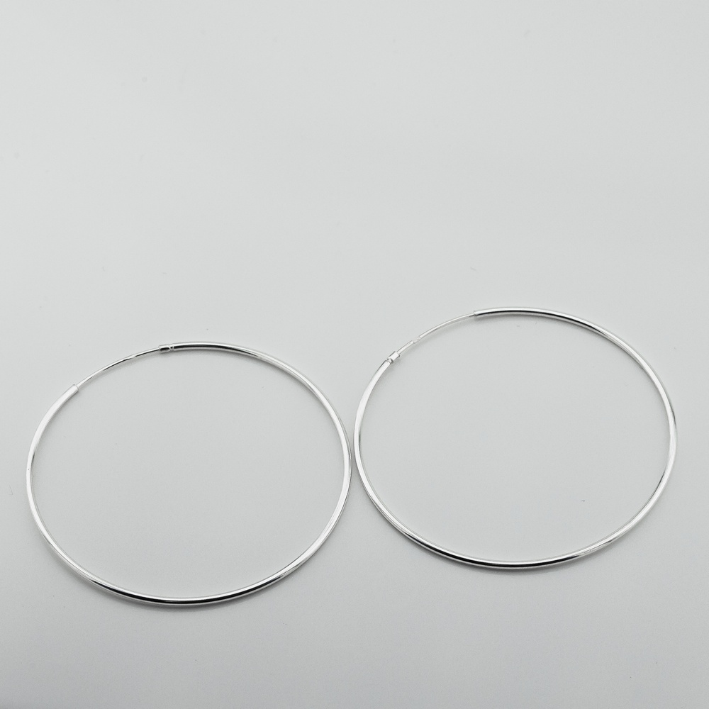 Серебряные серьги-кольца гладкие (⌀6 см) c121899-602