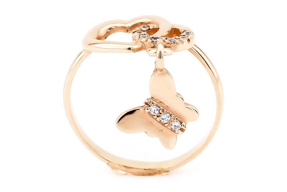 Золотое кольцо "Бабочка" с фианитами 11955, 17,5 размер