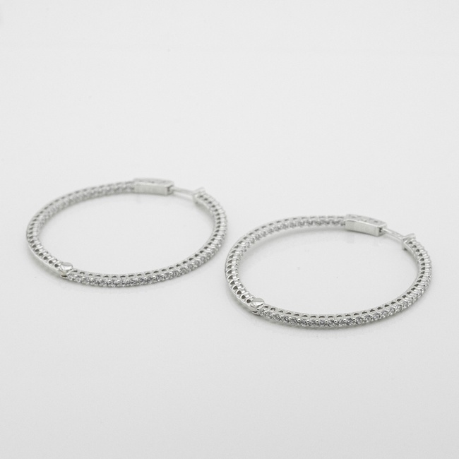 Серебряные серьги-кольца с фианитами (⌀4,3 см) 3202142