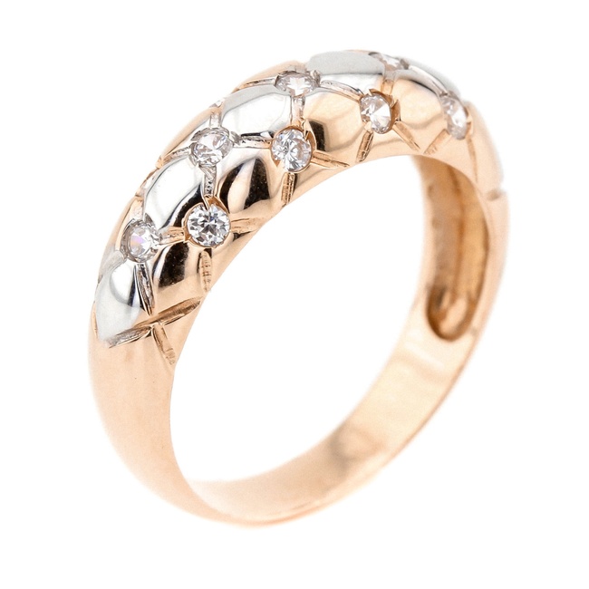 Золотое кольцо с белыми фианитами из красного золота КК11122, 17,5 размер, 17-5, Белый