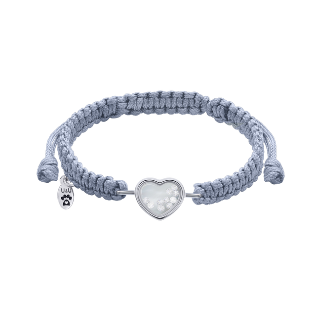 Браслет плетеный серый (графит) Сердце малое с подвижными вставками фианитами Сваровски (459565700629)