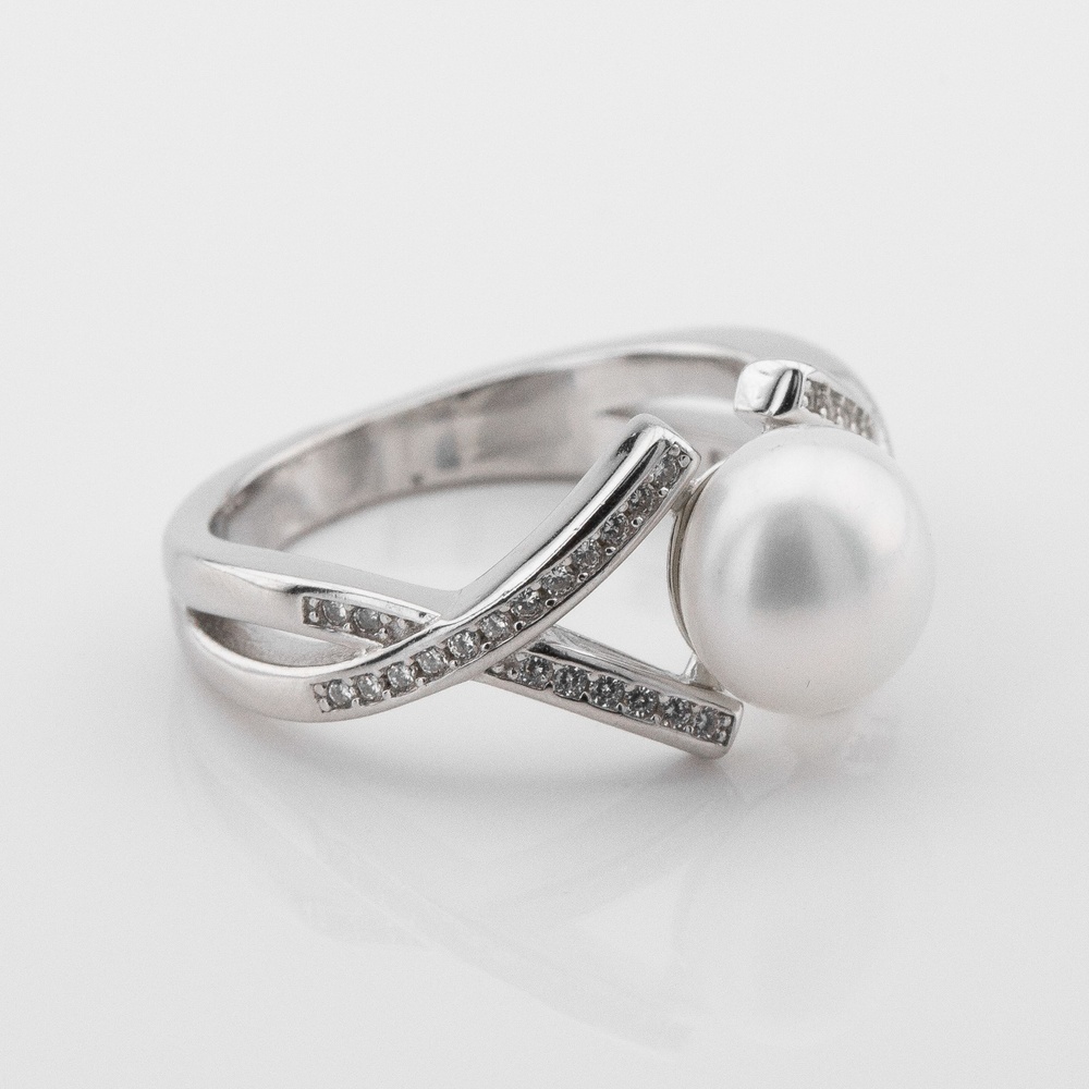 Срібна каблучка з ім. перлів і фіанітами K11987, 16 розмір