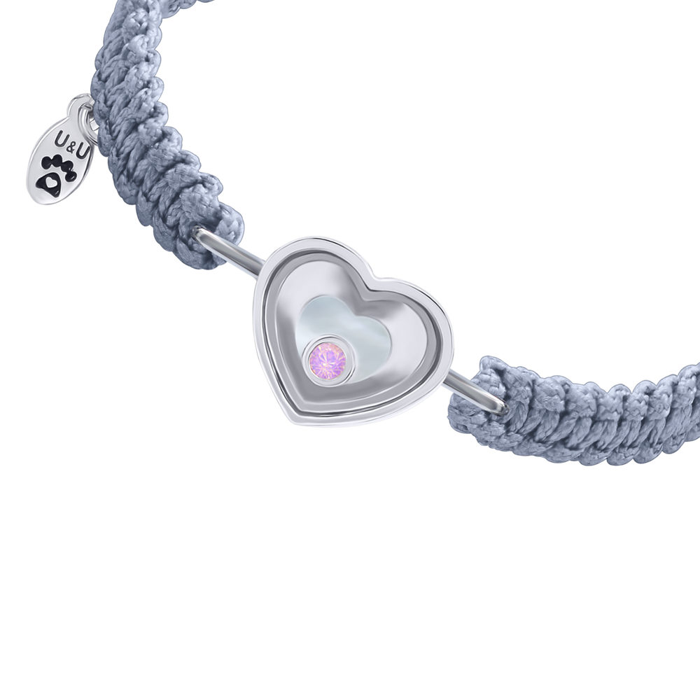 Браслет плетеный серый (графитовый) Сердце большое с подвижной вставкой розовым опалом 4495528006290429, Серый, UmaUmi Like Mom