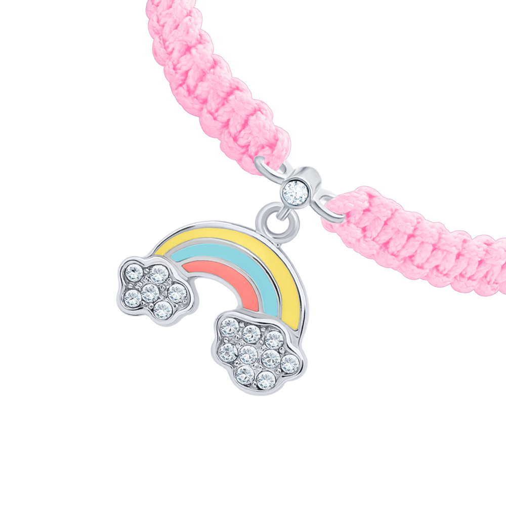 Детский браслет плетеный Радуга с разноцветной эмалью и фианитами розовый 4195425026050411, Розовый, Желтый, UmaUmi Magic
