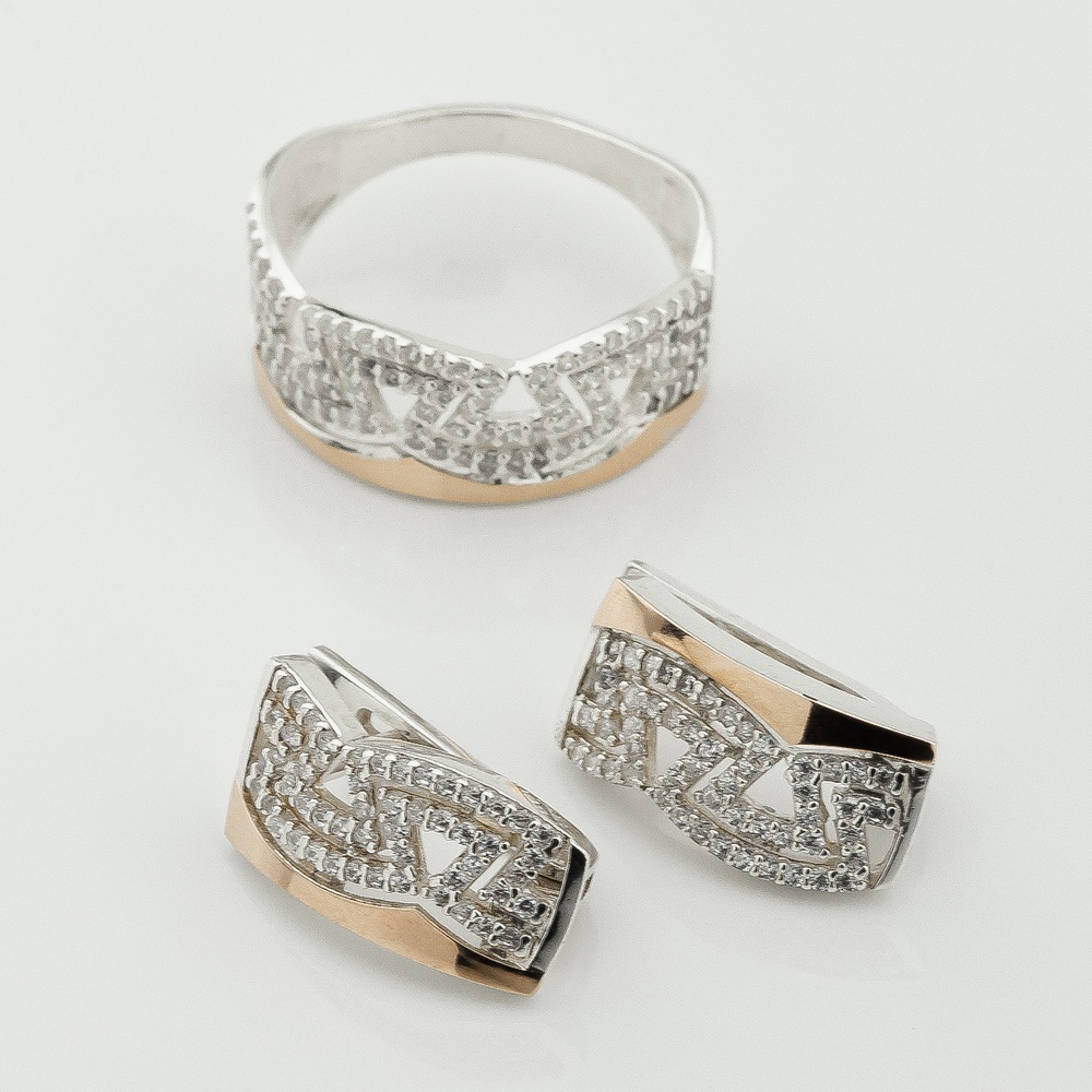 Срібні сережки з фіанітами із золотими накладками с838ф