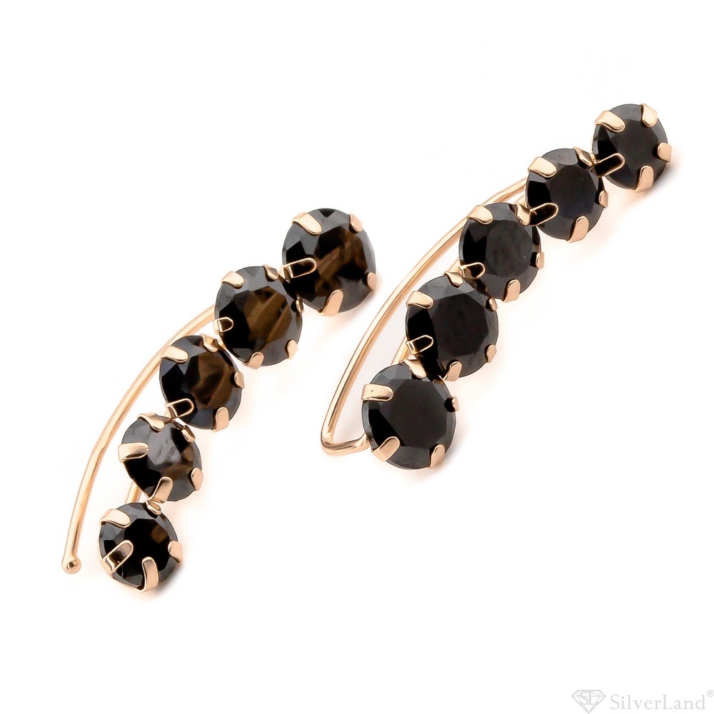 Золоті сережки Кафи з чорними фіанітами доріжка велика C121223, Чорний