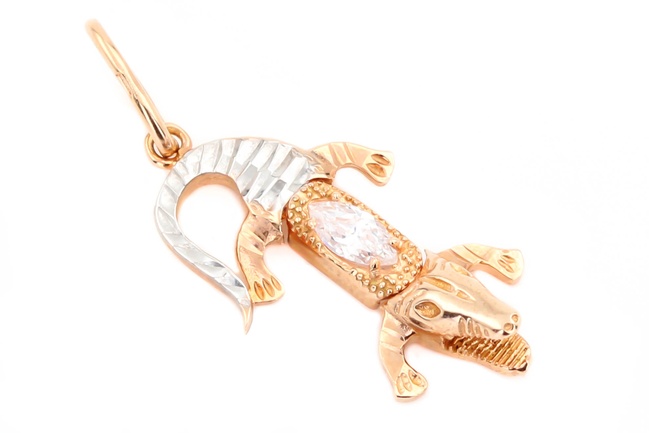 Золота підвіска "Крокодил" з білим фіанітом маркіз КР13349, Білий