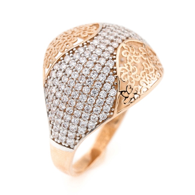 Золотое кольцо с фианитами с цветным узором КК11225, 18,5 размер, 18-5, Белый