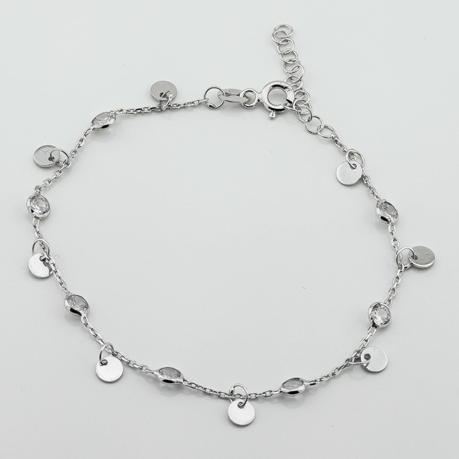 Срібний браслет з монетками міні та фіанітами 3501017, 16 розмір