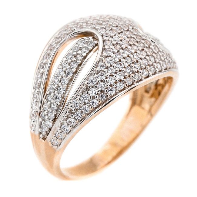 Золотое кольцо красное широкое с россыпью фианитов КК11096, 17,5 размер, 17-5, Белый
