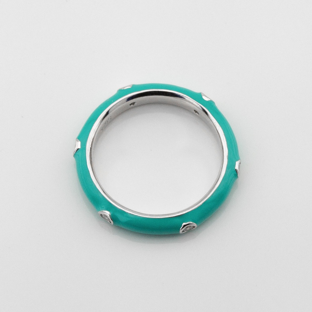 Серебряное кольцо с эмалью зеленой и фианитами k111611, 16 размер