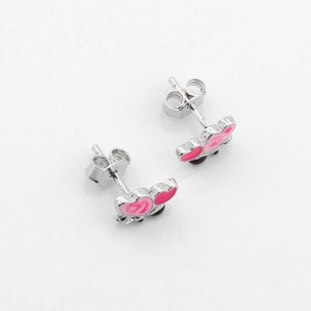 Детские серебряные серьги-пусеты Бабочка розовая с эмалью c121646, Розовый