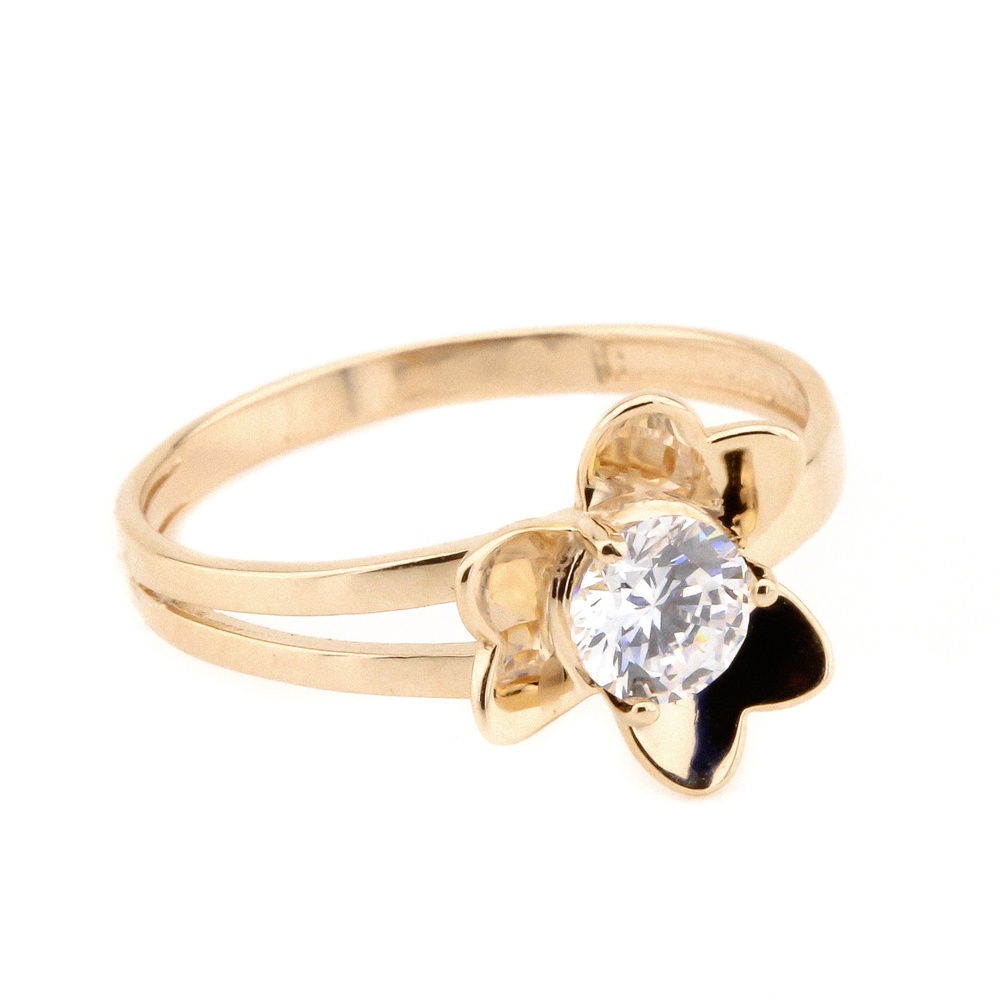 Золотое кольцо "Цветок" с одним белым фианитом KK11527, 18 размер