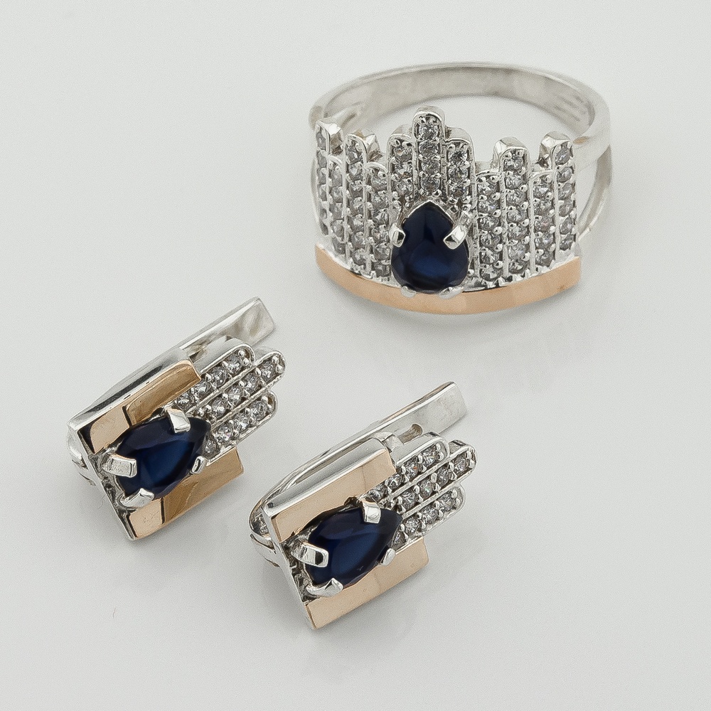 Серебряное кольцо с фианитами с золотыми накладками к739ф, 17,5 размер