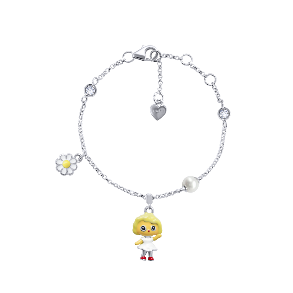 Детский серебряный браслет Камилла c кулоном девочкой с белой эмалью (16) Арт. 5646uub