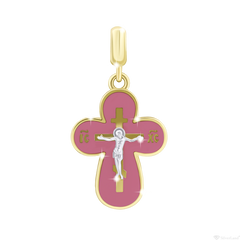 Дитячий хрестик золотий з діамантом з рожевою емаллю (370565820311)