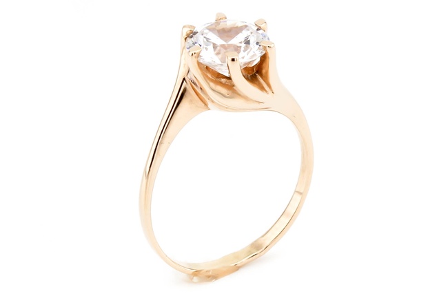Классическое Золотое кольцо с выступающим камнем фианитом 11799, 17,5 размер