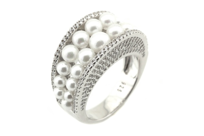 Срібний перстень з перлами розсипом і фіанітаміСК11005, 18,5 розмір, 18-5, Білий