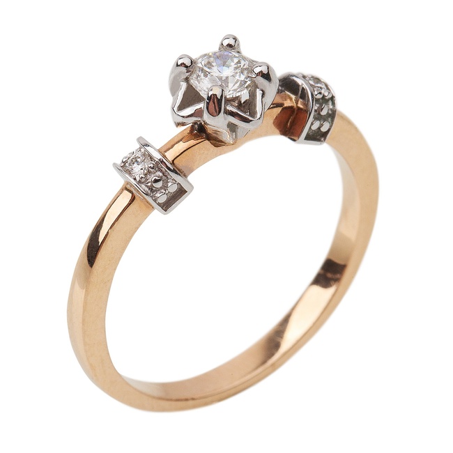 Золотое кольцо с выступающим камнем с бриллиантами RO02264, 16,5 размер, 16.5, Белый