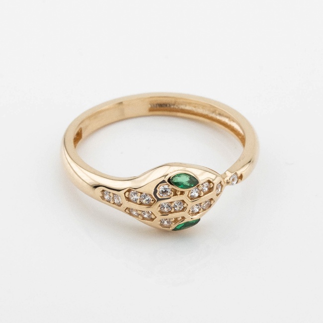 Кольцо Змея с зелеными фианитами в красном золоте K111735, 15,5 размер