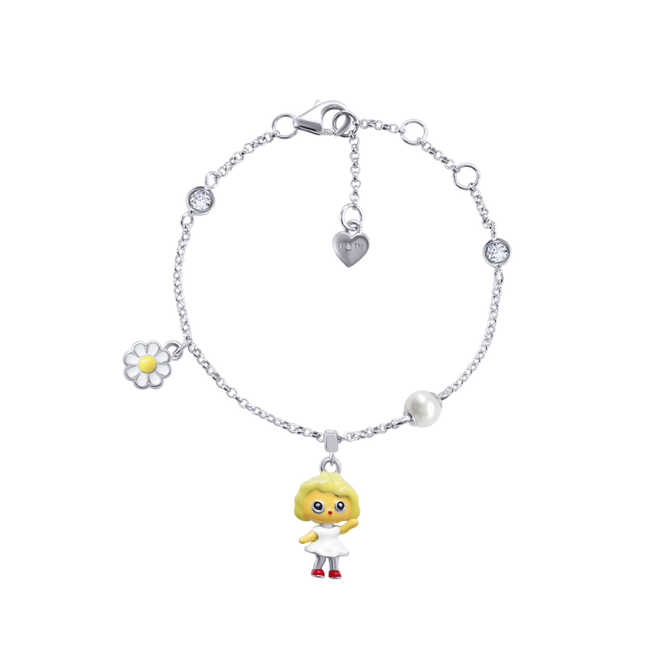 Дитячий срібний браслет Камілла c кулоном дівчинкою з білою емаллю (16) Арт. 5646uub