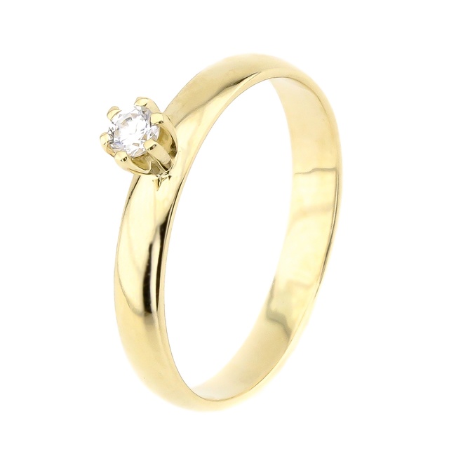 Золотое кольцо с выступающим камнем фианитом (гладкое) из желтого золота 111086-3, 17 размер